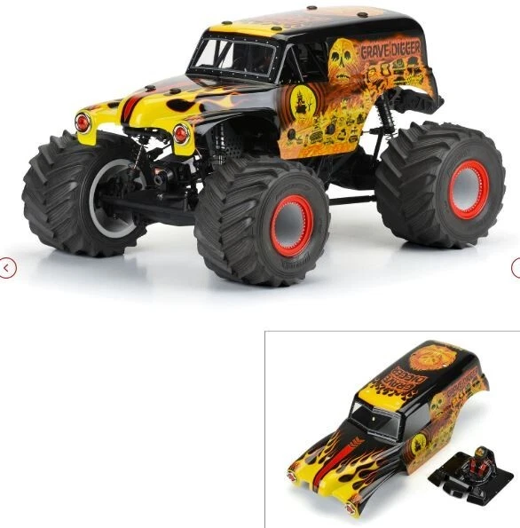 Pro-Line LMT 1/10 Grave Digger Fire Painted Body Red/Yellow Clod Buster TXT USA1 - Image 3 of 4