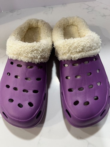 Clogs Damen gefüttert lila Schuhe Kunstfell weiß gefüttert Größe 8 - Bild 5 von 8