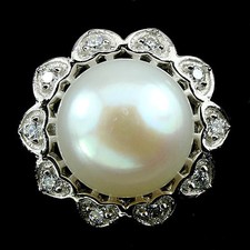 GENUINE ROUND 10mm PEARL CZ STERLING 925 SILVER SOLITAIRE WITH ACCENT RING 7