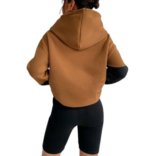 Womens Colorblock Hooded Casual Winter Hoodies Ladies Thermal Warm Sweatshirts - Picture 14 of 22
