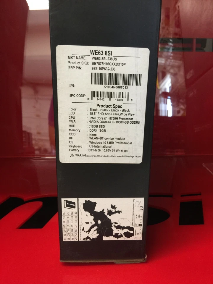 MSI WE63 8SI-238 Intel i7 8750H 16 GB DDR4 512 GB PCIe SSD Quadro P1000 - Image 3 of 4