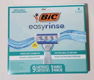 Women Bic Easy Rinse 4 Blade Razors 1 Handle 9 Refill Head Cartridges