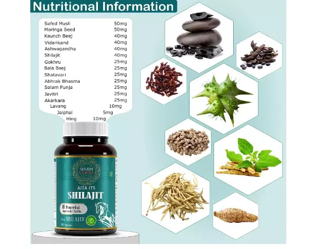 Complément 100% Shilajit & 16 Herbes Puissantes - Tonus, Muscles, Libido - 30 Capsules