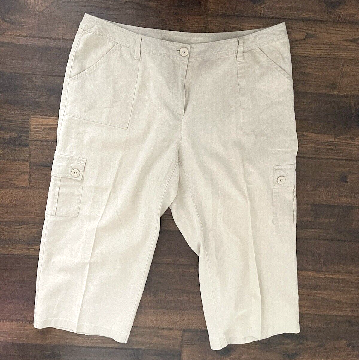 LIZ CLAIBORNE Women's Cargo Capris Size 16 Linen Cotten Blend Pockets