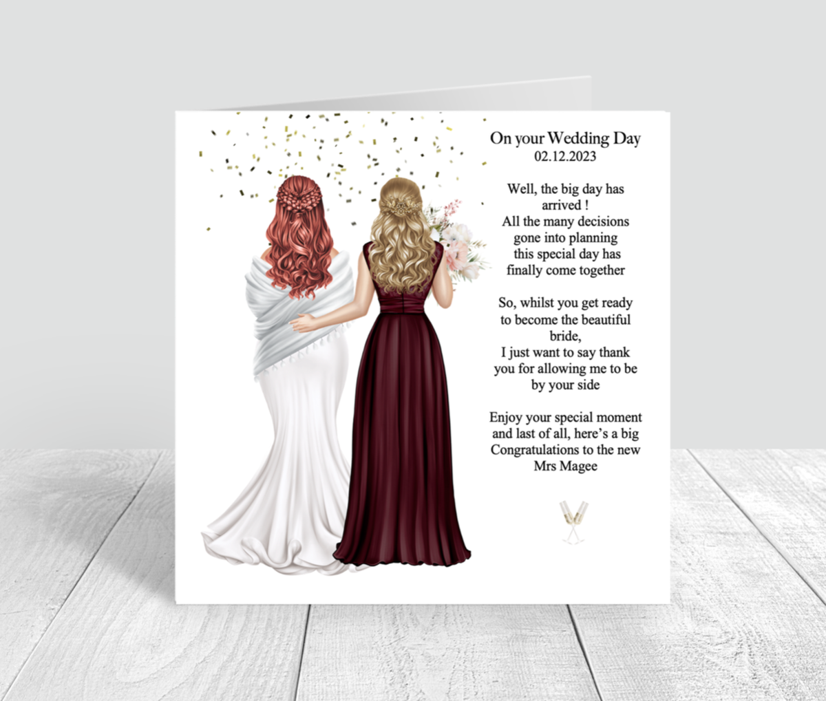 Personalised Wedding Card Bride/ Bridesmaid Best Friend On Your