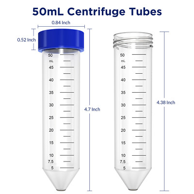 50mL Disposable Centrifuge Tube With Graduated Scale Plastic Lab Vial Test Tube