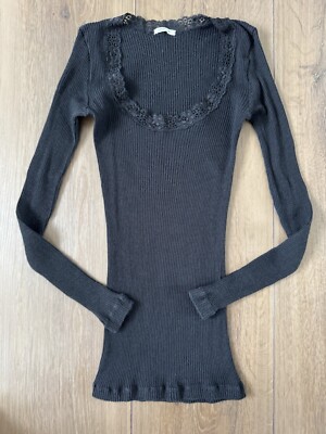 INTIMISSIMI Damen Gr. S Shirt Langarmshirt Gerippt Spitze Schwarz 