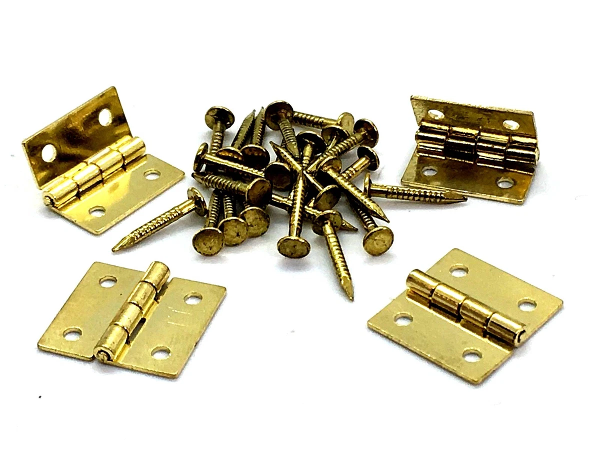 BUTT HINGES 13mm dolls house / jewellery box polished brass small hinge  (147)