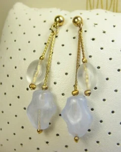 Vintage Gamine Gold Tone Purple Clear Beaded Chain Dangle Post Earrings