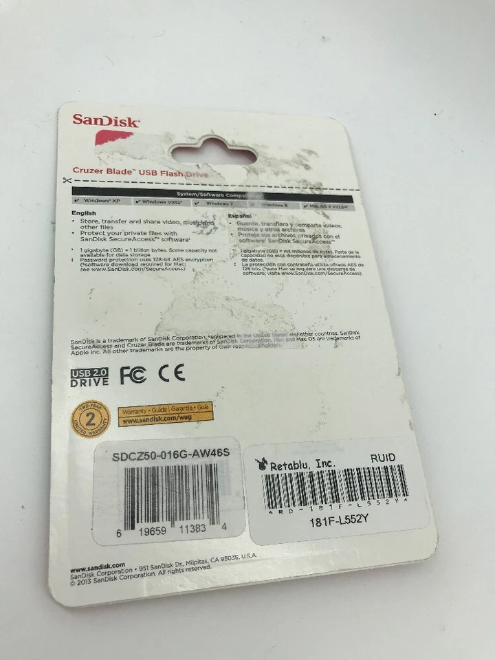 SanDisk CZ50 16GB USB Flash Drive Cruzer Blade SDCZ50-016G-AW46S - Image 3 of 3