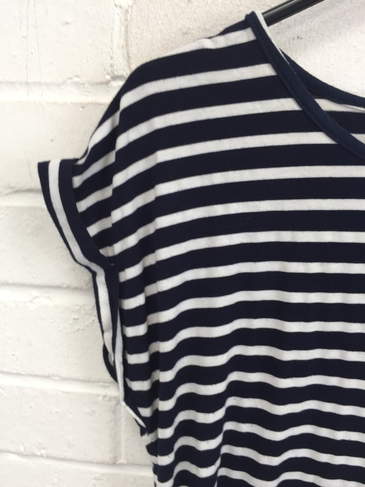 Apricot Navy/White Striped Short Sleeve Crew Neck Top Size UK 10 CEG