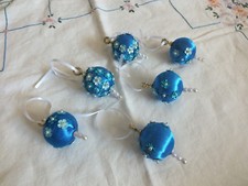 Collectible Holiday Christmas Handmade Beaded Satin Ornaments Set 6-1.5" NICE