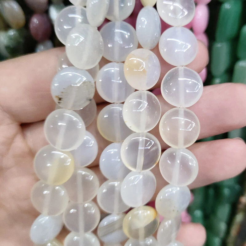 10/12/14/16mm Coin Quartz/Tiger's eye/Agate/Crystal Gemstones Loose Beads 15" - Image 3 of 4