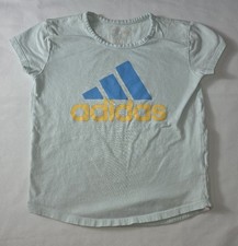 Adidas Light Blue T Shirt With Dark Blue Yellow Logo Little Girls Size 5