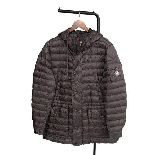 Moncler Benjamin Giubbotto Mens Brown Gray Down Puffer Jacket Hooded Quilted video thumbnail
