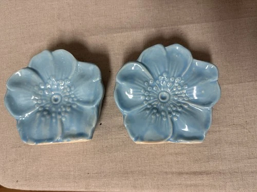 Pair Of 1940s Blue Flower McCoy Wall Pocket Vases