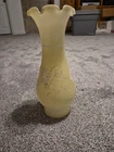 Vtg Hurricane Oil Lamp Chimney Hand Painted Yellow And White Milk Glass 10" High