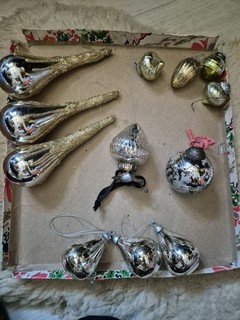 12 vintage Christmas glass baubles mixed very heavy mottled glass