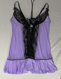 iCollection Lace Corset Back Babydoll Lingerie Flyaway Top Purple Mesh Plus 3X