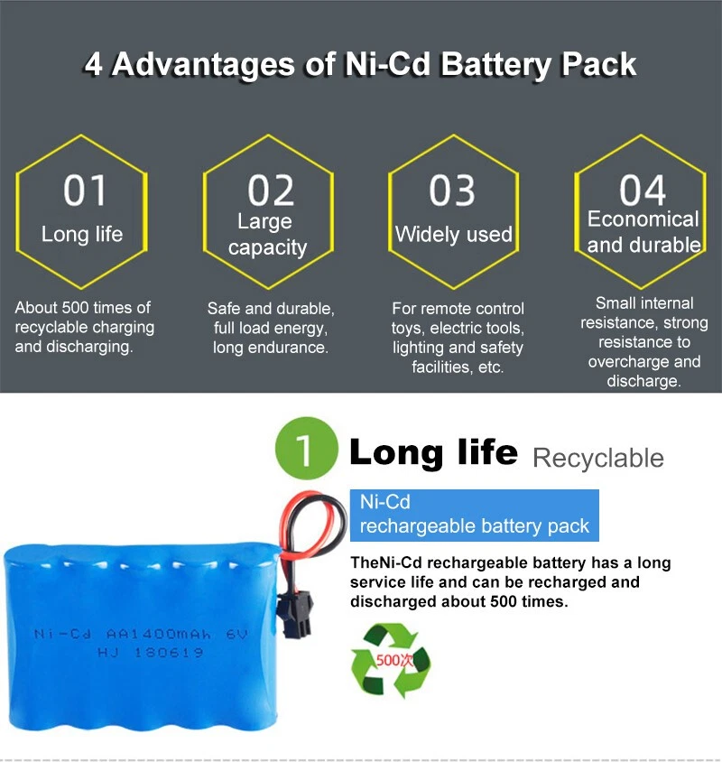 2x 6V 1400mAh Ni-Cd AA Akkupack Wiederaufladbar für RC Auto Spielzeug SM-2P Stecker - Bild 4 von 4