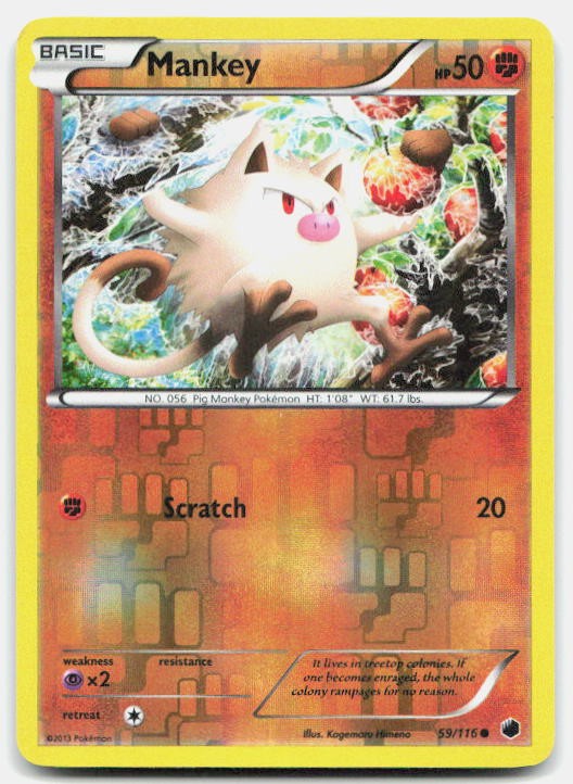 Plasma Freeze Mankey 59/116 LP Pokemon Reverse Holo Common Tcg Card