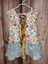 Jelly the Pug Girl's Dress Summer Short Sleeve Ruffle Tea Pot Floral Size 4