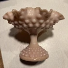 Fenton Pink Rose Pastel Milk Glass Hobnail Pedestal Compote Candy Dish Gorgeous