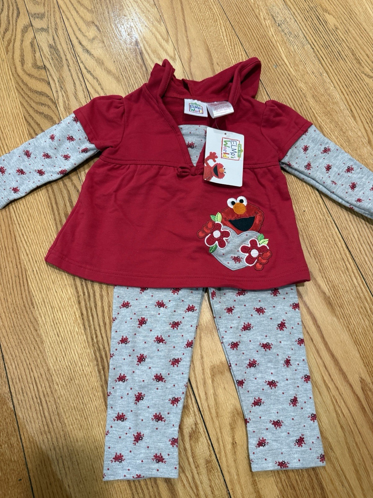 NEW 2 Pc Elmo’s World Sesame Street Elmo Red Shirt Pants 18m Baby Top 2007