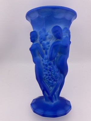 Hoffmann  Schlevogt lapis blue bohemian glass grape harvest nudes vase
