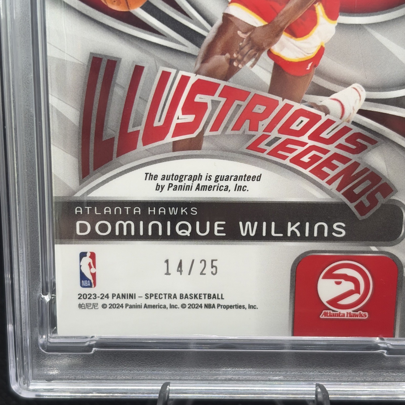 2023-24 Panini Spectra, PSA 9 Illustrious Legends Auto Dominique Wilkins - #/25 view 3