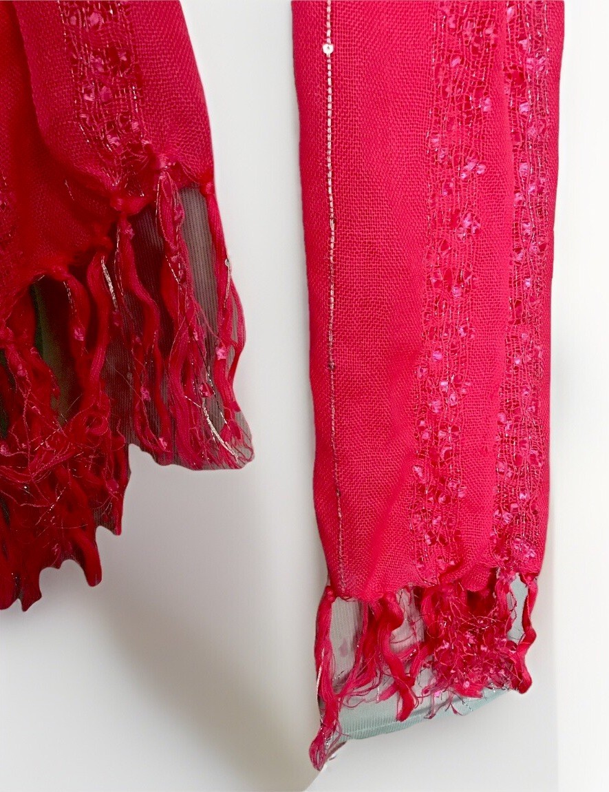 NWOT Lightweight Bright Pink with Silver Threading and Fringe Edge