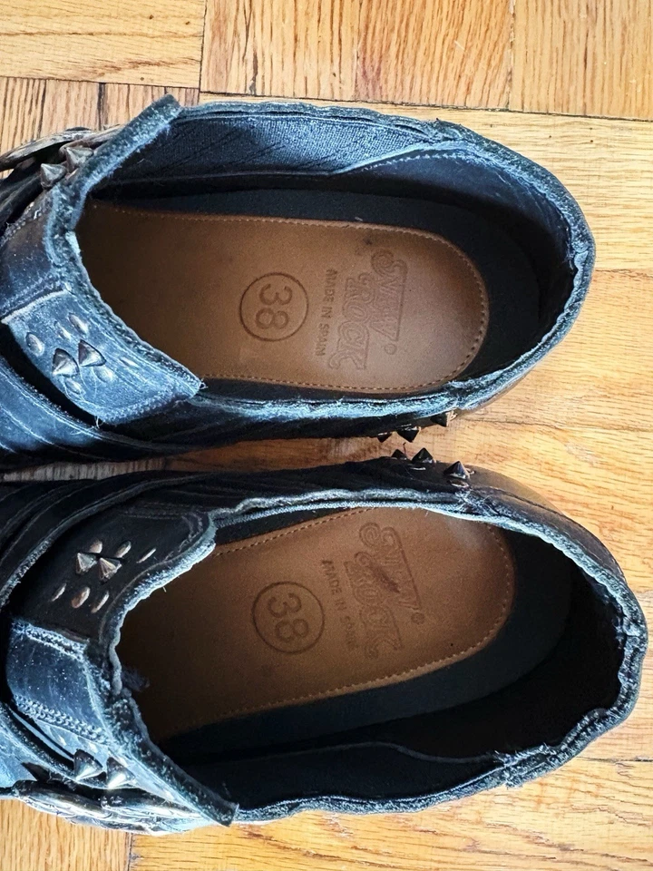 New Rocks Spiked Steel Heels Goth Punk Black Ankle Boots Size 38 - Image 2 of 4