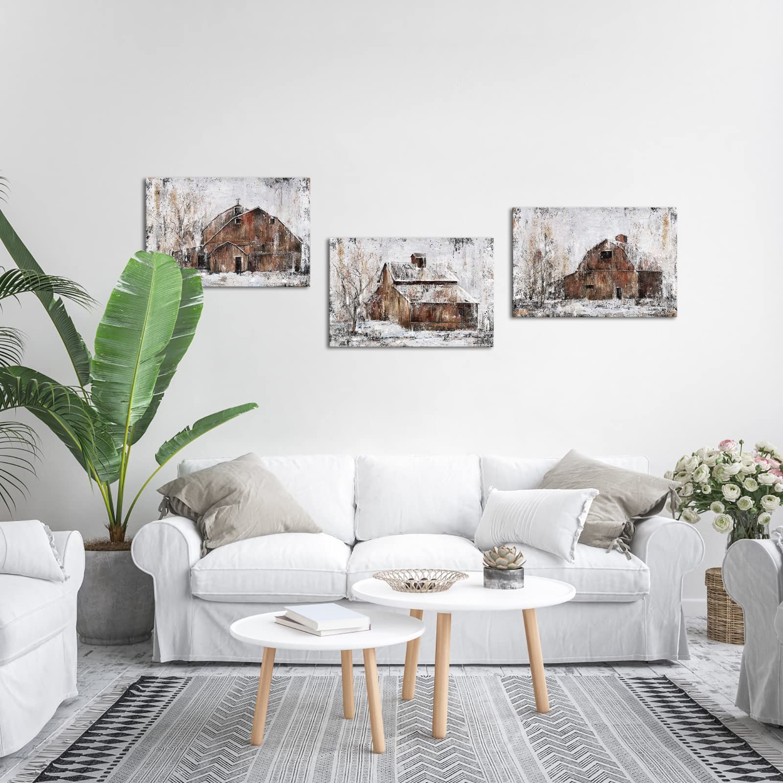 Rustic Farmhouse Wall Decor Country Wall Art Barn Pictures Framed Artwork for...