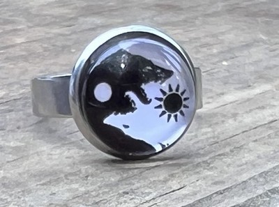 Stainless Steel Adjustable Wolf Yin Yang Rings 