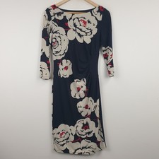 Phase Eight Dress Womens UK 10 Black Floral Ruched 3/4 Sleeve Midi Bodycon