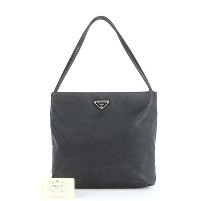 Prada Tessuto Nylon Triangle Logo Tote Bag Black Authentic with Guarantee Card