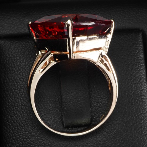 Estate Sunset Orange Sapphire 21.76Ct 925 Sterling Silver Rose Gold Plated Rings - Picture 6 of 9