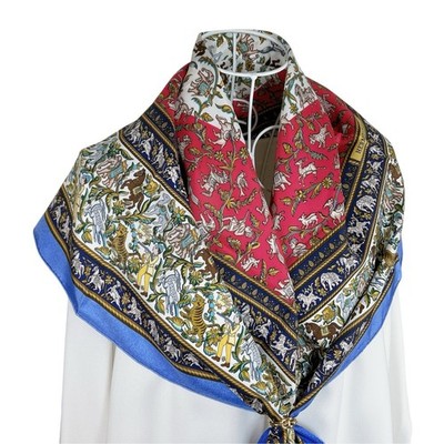 Vintage HERMES Carre 90 Seidentuch ''Chasse en Inde'' von Michel Duchene blau...