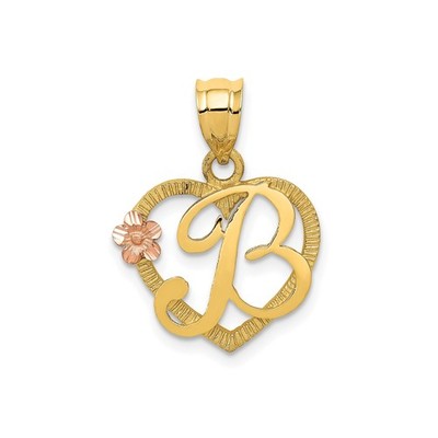14k Two-Tone Heart Letter B Initial Pendant Necklace Womens Love Gift