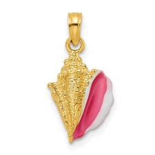 14k Yellow Gold Textured and Enamel Conch Shell Pendant
