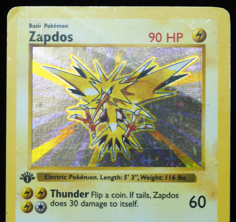 1st Edition Shadowless Zapdos 16/102 HP Holo Pokemon Card Thin Stamp - Image 3 of 4