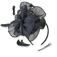 Fascinators Hat Tea Party Headwear Ribbons Feathers on a Headband 8.2" / Black