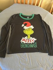 Dr. Seuss The Grinch Merry Grinchmas Black Long Sleeve Shirt- M/M