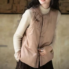 Womens Retro Chinese Printed Vest Thickend Jacket Waistcoat Warm Sleeveless New