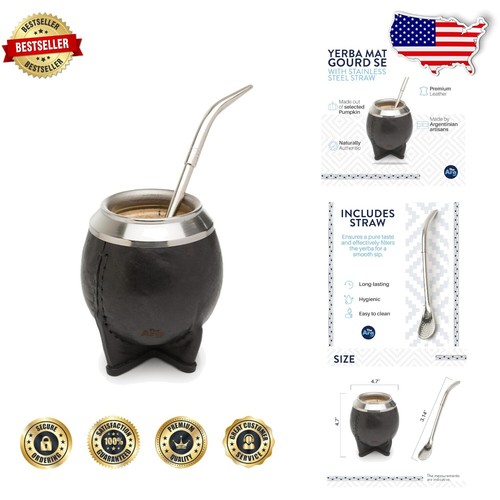 Authentic Argentine Yerba Mate Cup with Insulated Travel Straw - Unique Gift