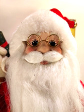 19" Santa Claus Figure Furry Trim Velvet Suit Plaid Sweater Sack Of Toys Glasses