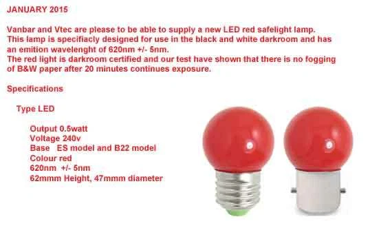 Safelight LED RED 620nm 0.5watt E27