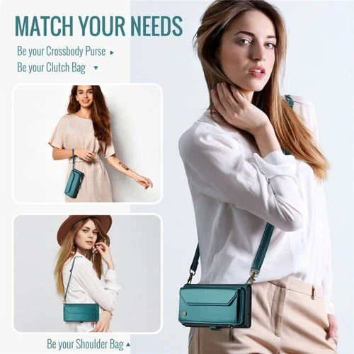 For iPhone 16 15 14 13 12 Pro Max Plus Case Wallet Leather ZIP Bag Strap Cover - Picture 76 of 84