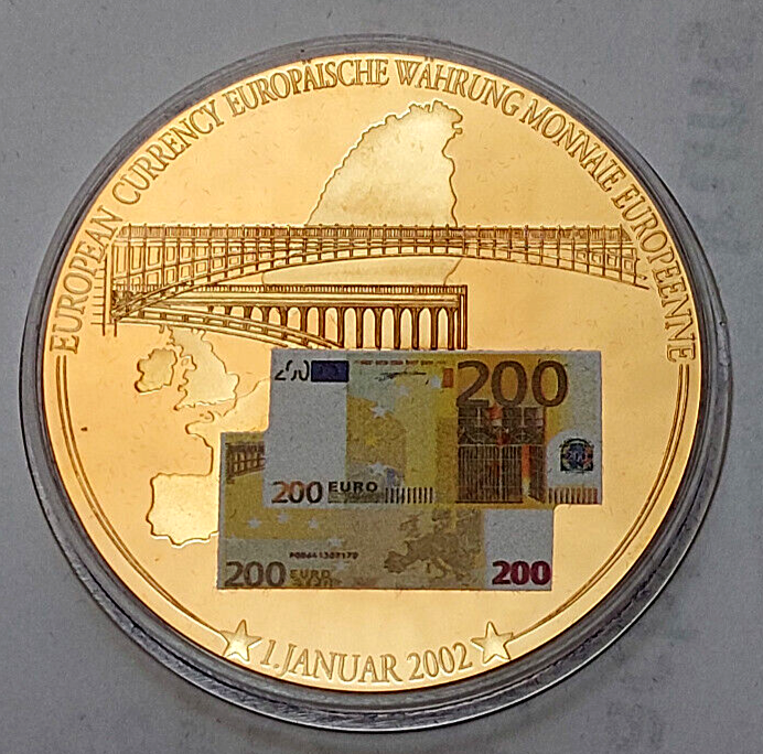 200Euro2002Banknote1stSeriesarchitectureØ50mmfinishedwithcolor+gold