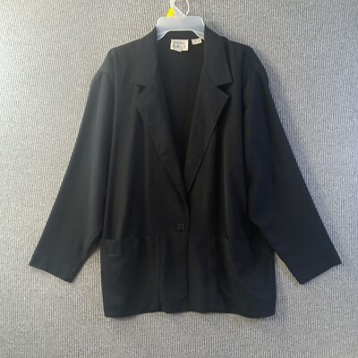 Anne Klein For New Aspects Jacket Womens 10 Black Single Button Pockets Office